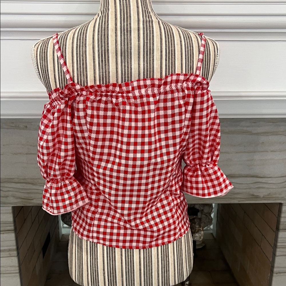 Red Gingham Ruffle Trim Top - Picture 4 of 6